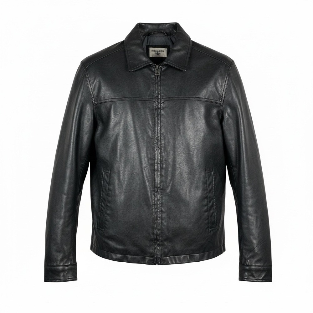 Dockers Mens Faux Leather Jacket Black Quilted Lined Full Zip Bomber Size XL